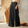 thumbnail image 1 of Ladies Solid Color High Waist Casual Button Linen Wide Leg Pants Winter Clothes for plus Size Women Track Pants Women plus Loose Pants for Petite Women Extra Long Workout Leggings Casual Pants for, 1 of 4