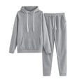 thumbnail image 1 of Ladies' Solid Color Hooded Sweatshirt & Pants Set - Lined, Pocket Design for Winter Comfort, 1 of 3