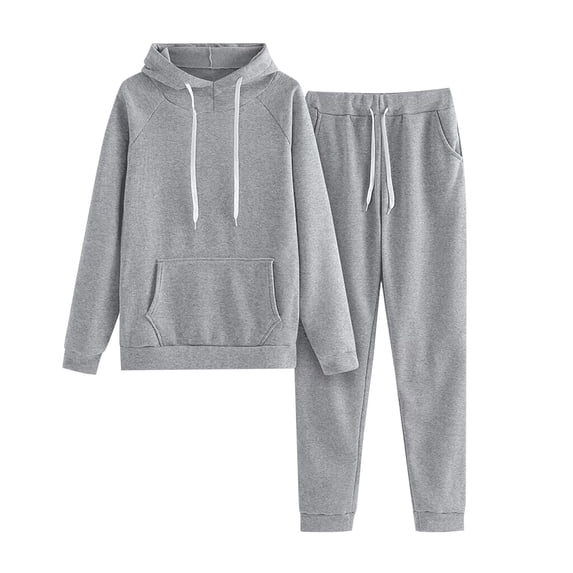 Ladies' Solid Color Hooded Sweatshirt & Pants Set - Lined, Pocket Design for Winter Comfort