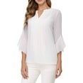 thumbnail image 1 of Ladies' Solid Color Leaf Three Quarter Sleeve Fashionable And Casual Loose V Neck Shirt, 1 of 2