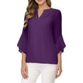 thumbnail image 1 of Ladies' Solid Color Leaf Three Quarter Sleeve Fashionable And Casual Loose V Neck Shirt, 1 of 2