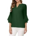 thumbnail image 1 of Ladies' Solid Color Leaf Three Quarter Sleeve Fashionable And Casual Loose V Neck Shirt, 1 of 2