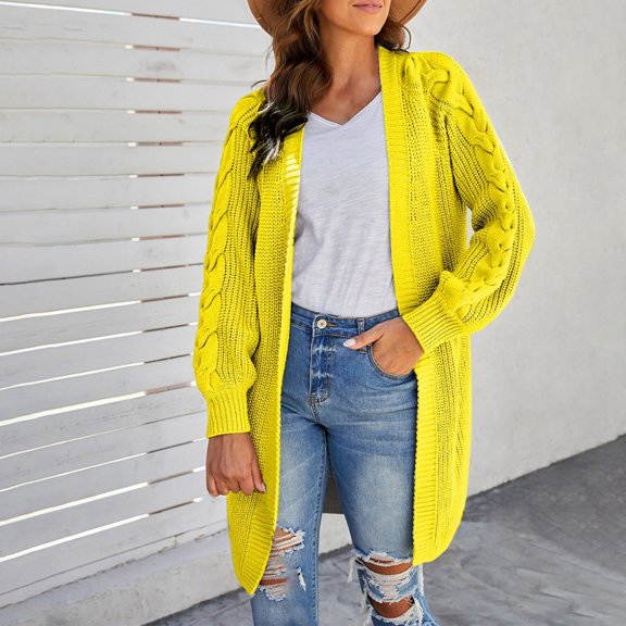 Ladies' Solid Color Loose Fit Crochet Knit Cardigan Sweater Open Front Coat Coat Sweaters Long Cardigans Long Sweaters Cardigan for Women Fall Jackets for Women Trendy Popcorn Jacket Women Plaid