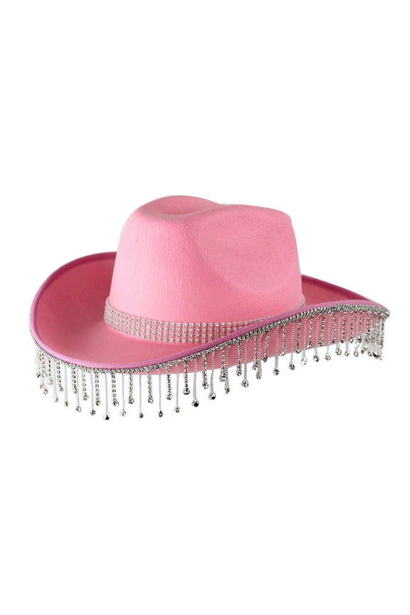 Ladies Solid Color Party Rhinestone Fringe Wedding Top Hat Western Cowboy Hat Space Village Hat Cowboy Hat for Women Cow Print Cow Boy Hat Cover America Hat for Men Hot Stuff Hat Party City Cowboy