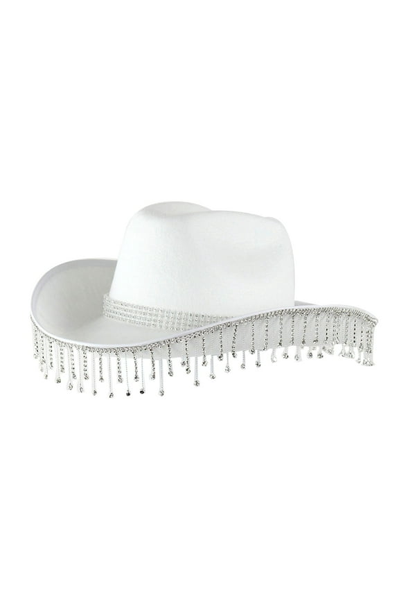 Ladies Solid Color Party Rhinestone Fringe Wedding Top Hat Western Cowboy Hat Space Village Hat Cowboy Hat for Women Cow Print Cow Boy Hat Cover America Hat for Men Hot Stuff Hat Party City Cowboy
