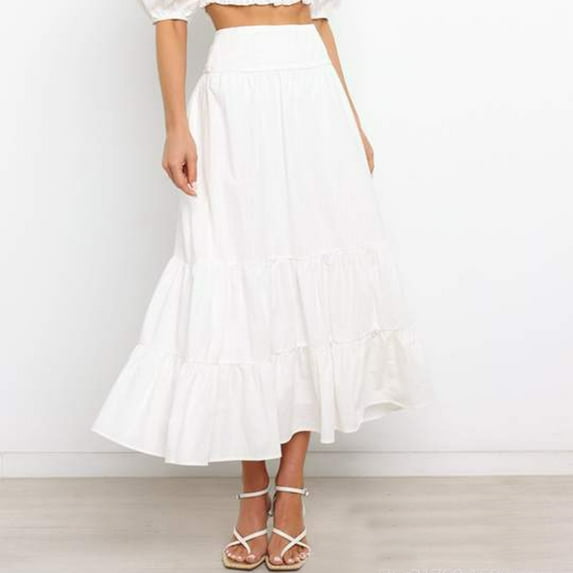 Ladies Solid Color Pleated Stitching Elastic High Waist Long Skirt Girls Poodle Skirt Silk Midi Skirt Womens Skirts Knee Length Formal Skirt Skirt Shorts for Women Leather Skirts for Women High Waist