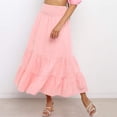 thumbnail image 1 of Ladies Solid Color Pleated Stitching Elastic High Waist Long Skirt Girls Poodle Skirt Silk Midi Skirt Womens Skirts Knee Length Formal Skirt Skirt Shorts for Women Leather Skirts for Women High Waist, 1 of 6