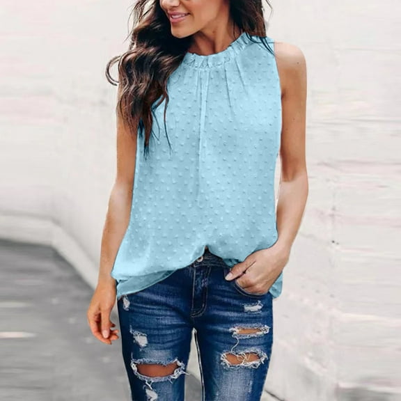 Ladies Solid Color Polka Dot Sleeveless Slim Vest Oversized Tee Shirts for Women Plain Tees for Women Shirt for Juniors Women's Long Sleeved Shirts Pack of Shirts for Women Women Shirt Loose Casual V