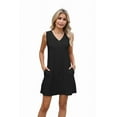 thumbnail image 1 of Ladies Solid Color Sleeveless V-Neck Pocket Dress Black S, 1 of 7