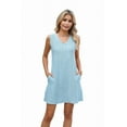 thumbnail image 1 of Ladies Solid Color Sleeveless V-Neck Pocket Dress Light Blue XL, 1 of 7