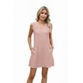 thumbnail image 1 of Ladies Solid Color Sleeveless V-Neck Pocket Dress Pink L, 1 of 7