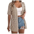 thumbnail image 1 of Ladies Solid Color Summer Crochet Leaf Short Sleeve Knit Cardigan Lightweight Sun Cover Up For Vacation Uv Protection Shirts for Women Sun Protection Clothing Women, 1 of 5