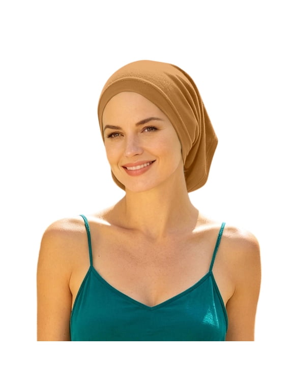 Ladies Solid Color Tube Head Wrap Cap Soft Stretchy Modal Cotton Undercap Breathable Straight Head Cover for Daily Home Sports Travel Casual Women Headwear Yellow