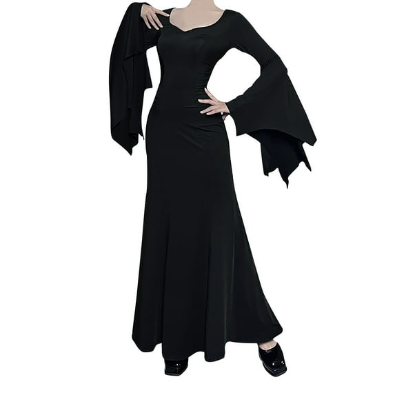 Ladies Solid Color V Neck Long Sleeve Slim Fit Elegant Batwing Sleeve Skirt for Events and Dress Up