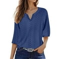 thumbnail image 1 of Ladies' Solid Color V-Neck Three Quarter Sleeve Shirt - Polyester Material - S-XXL, 1 of 4