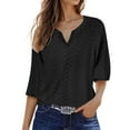 thumbnail image 1 of Ladies' Solid Color V-Neck Three Quarter Sleeve Shirt - Polyester Material - S-XXL, 1 of 4