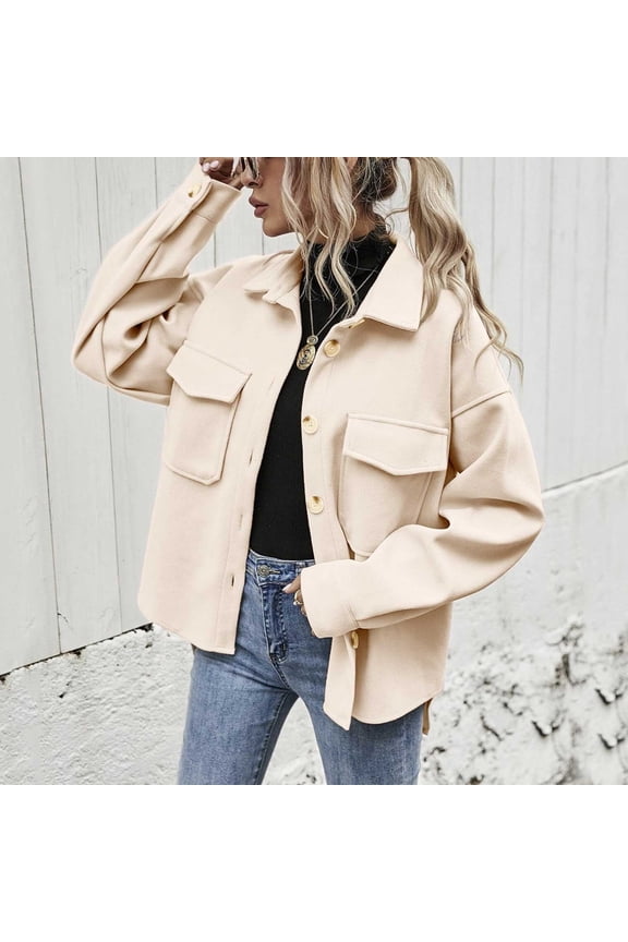 Ladies Solid Color Woolen Jacket Casual Short Lapel Loose Jacket Pull And Bear Jacket Coats for plus Size Women Womens Jacket with Hood Western Leather Coat Western Coats for Women Puffy Jacket Women