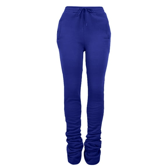 Ladies' Solid High Rise Pleated Drawstring Casual Stack Temperament Pants