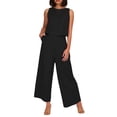 thumbnail image 1 of Ladies Solid Linen 2-Piece Set - Sleeveless Vest & High-Waisted Wide-Leg Pants, Side Pockets, Summer Casual Wear - S-XXXXL Sizes, 1 of 5
