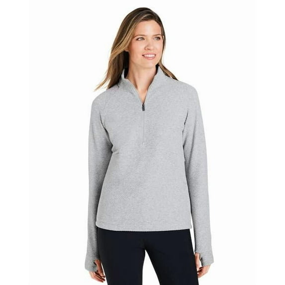 North End NE725W Women's Spirit Textured Quarter-Zip Pullover-PLATINUM HEATHER-XL