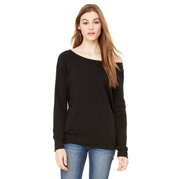 Ladies' Sponge Fleece Wide Neck Sweatshirt - BLACK - S