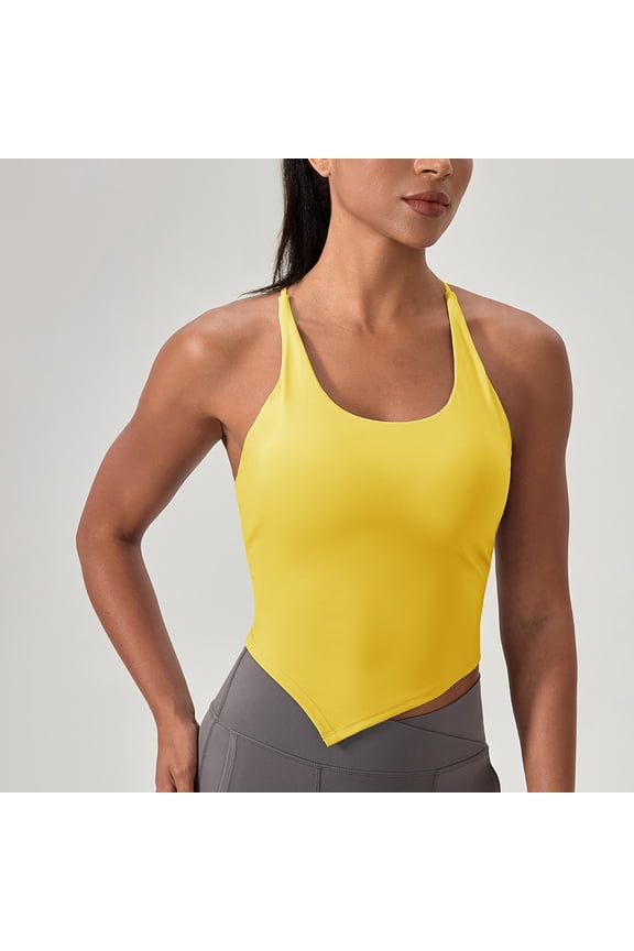 Ladies' Sport Vest, Sling, with Chest Pad, Breathable, Four-Sided Elastic, Yoga, Running, Fitness, Pilates, Daily Travel,L,Small Golden Cup Yellow