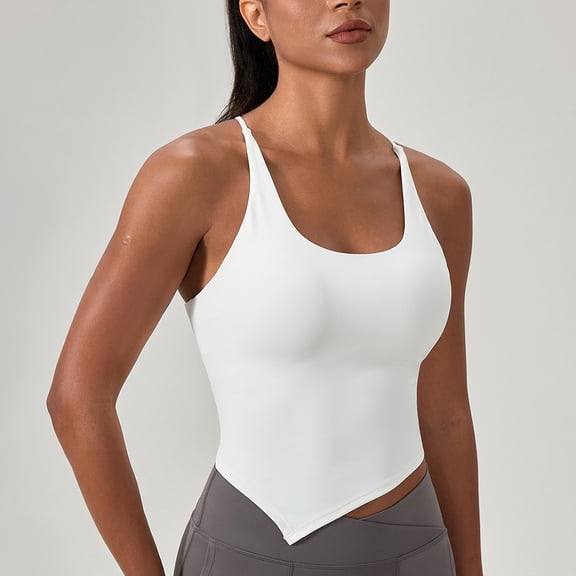 Ladies' Sport Vest, Sling, with Chest Pad, Breathable, Four-Sided Elastic, Yoga, Running, Fitness, Pilates, Daily Travel,L,White