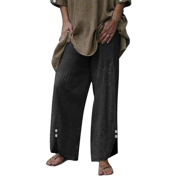Ladies Spring And Summer New Loose Beach Solid Button Wide Leg Casual Cotton And Pants