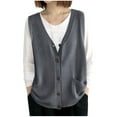 thumbnail image 1 of Ladies' Spring And Winter Solid Color V-neck Button Knitted Sleeveless Tank Top Loose Hooded, 1 of 5