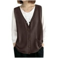 thumbnail image 1 of Ladies' Spring And Winter Solid Color V-neck Button Knitted Sleeveless Tank Top Loose Hooded, 1 of 5