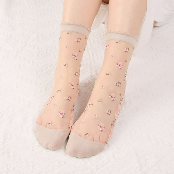 Ladies Spring And Summer Leisure Transparent Solid Colour Flowers Stockings Cool Glass Stockings Soft Short Stockings Women's Socks Large Stay at Home Socks Warm Socks Thin Socks for Women Woman