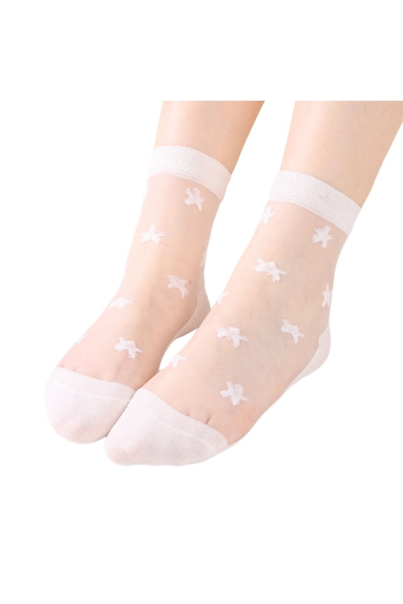Ladies Spring and Summer Leisure Transparent Solid Colour Star Stockings Cool Glass Stockings Soft Short Stockings Latex Rubber Stocking Socks Athletic Socks Men Man of Men Socks Men Wont Stop