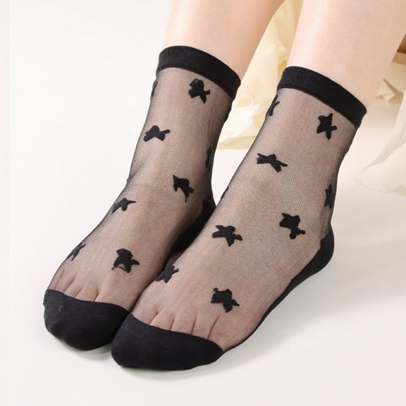 Ladies Spring And Summer Leisure Transparent Solid Colour Star Stockings Cool Glass Stockings Soft Short Stockings Support Socks for Women Compression Thick Boot Socks for Women under 20 Small Socks