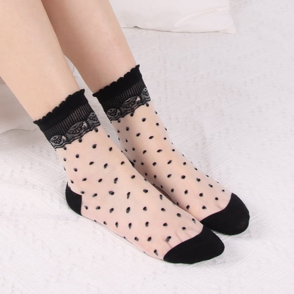 Ladies Spring Summer Leisure Transparent Solid Stockings Cool Glass Soft Short Socks, Black
