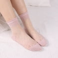 thumbnail image 1 of Ladies Spring Summer Leisure Transparent Solid Stockings Cool Glass Soft Short Socks, Pink, 1 of 2