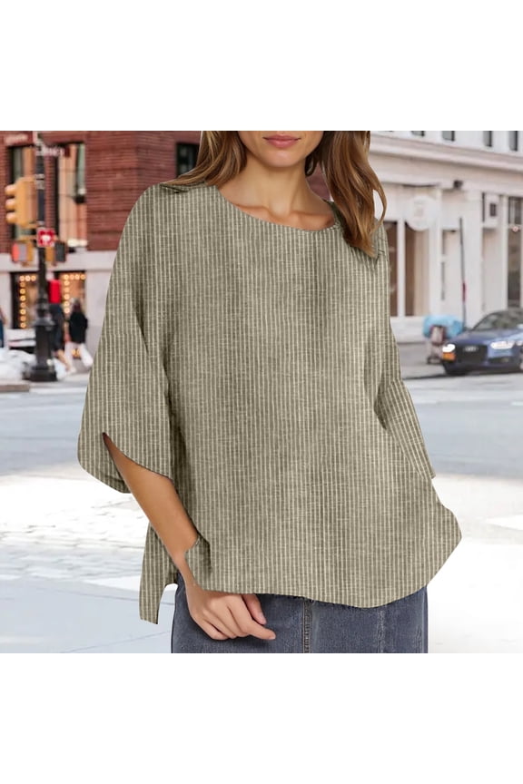 Ladies Spring And Summer Round Neck Linen Solid Color Loose Top T Shirt Dry Tech Shirts Women Womens Active Shirt Workout Shirts Women Long Sleeves Shirt Compression Shirt Women Womens Workout Top