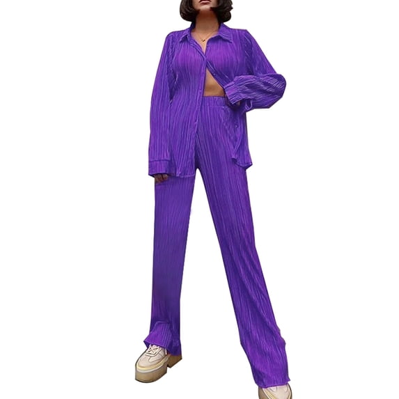 Ladies Spring And Summer Solid Color Hanging Loose Pleated Casual Two Piece Set Two Piece Skirt And Shirt plus Size Pant Suits for Women A Tracksuit for Women Fall Outfits Juniors Womens Romper