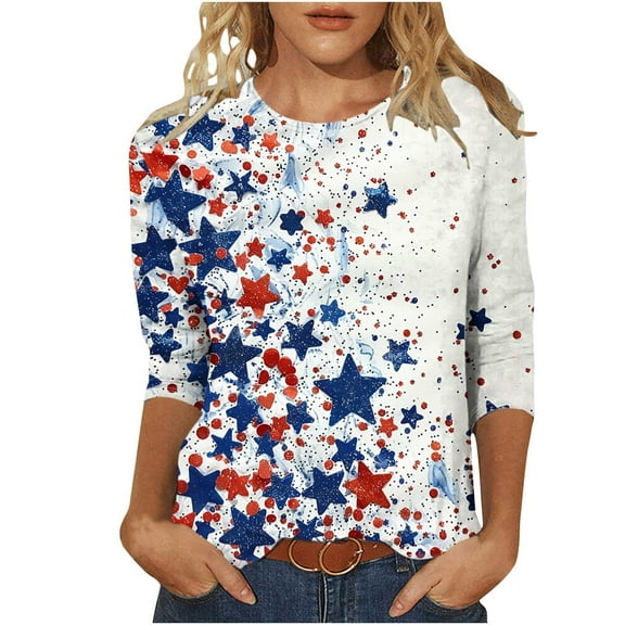 Ladies St. Patrick's Day Printed 3/4 Sleeve T-shirt Round Neck Three Quarter Sleeve Loose Blouse