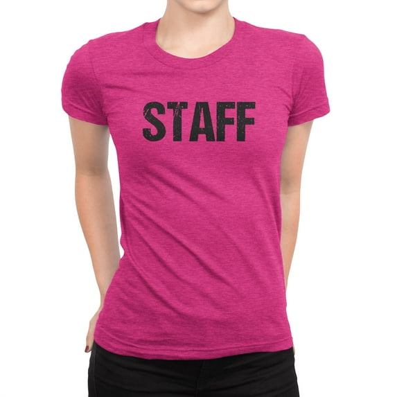 Ladies Staff Short Sleeve Tee Distressed, Heather Pink, Ladies, 2XL