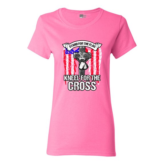 Ladies Stand For The Flag Kneel For The Cross Army Necklace DT T-Shirt Tee