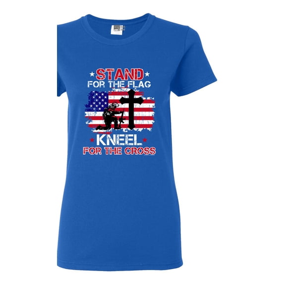 Ladies Stand For The Flag Kneel For The Cross Soldier Flag DT T-Shirt Tee
