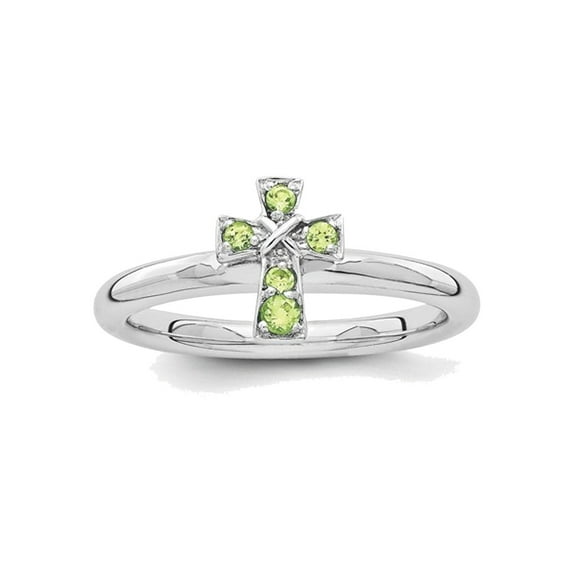 Gem & Harmony Ladies Sterling Silver Rhodium Peridot Cross Ring for Women