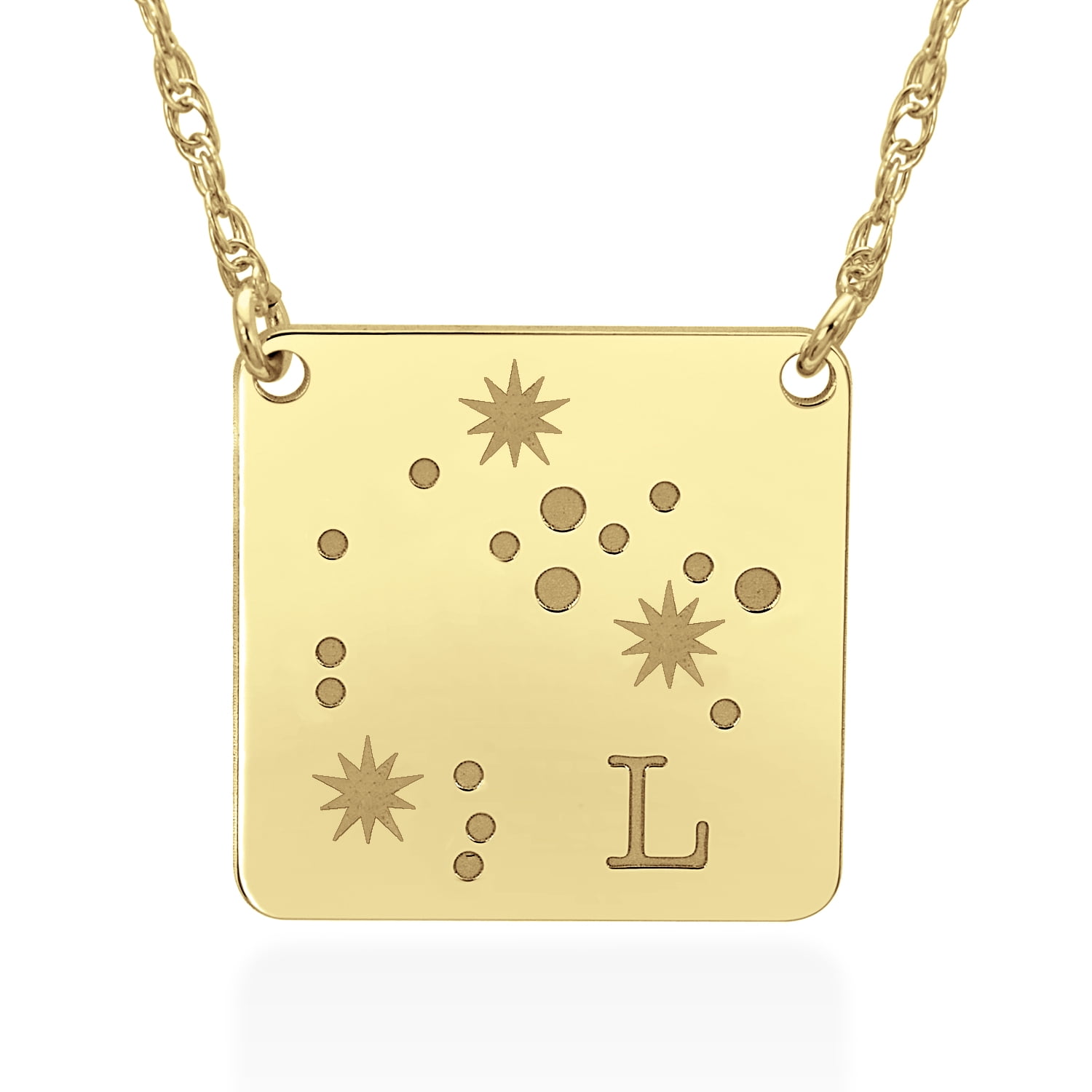 Ladies Sterling Silver Yellow Gold Plated 20mm High Polished Personalized Constellation Initial Necklace