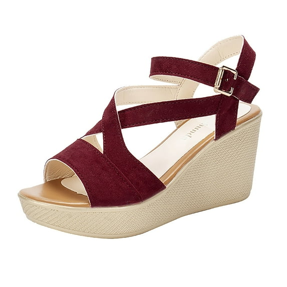 Ladies Strap Sandals Roman Fish Mouth Open Toe Fashion Causal Wedge Platform Solid Color Sandals Sandals with Arch Support for Women Leather Sandals Women Size 11 Wedge Heel Sandals for Women Tan