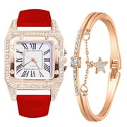 JRABBIT Ladies Strap, Square Dial, Diamond and Star Bracelet Quartz Watch Set Mens Watch Band