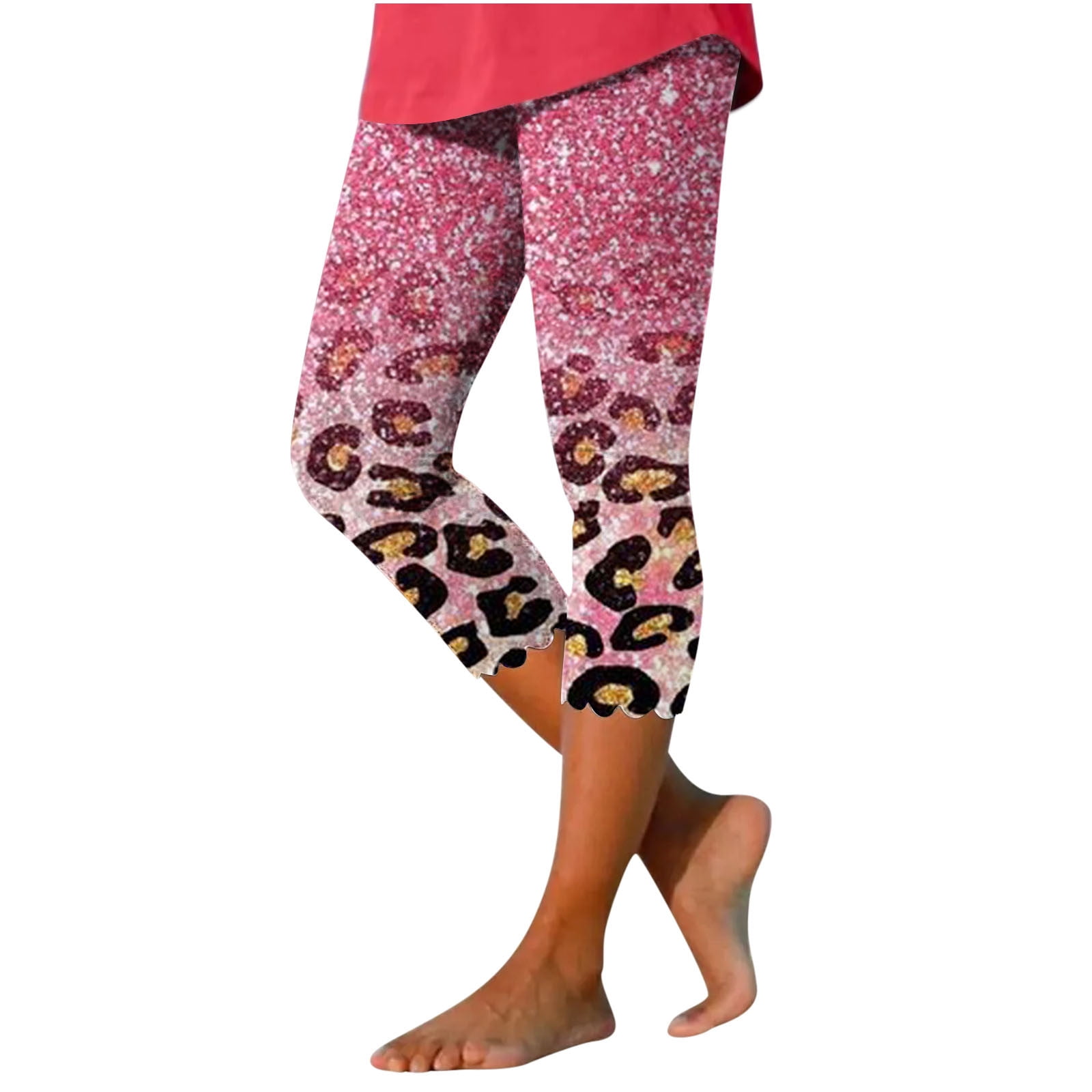 Ladies Stretch Capri Leggings Under Tunic Tops and Dress Graphic Printed  Beach Capris Cropped Pants Underpants (XX-Large, Pink)