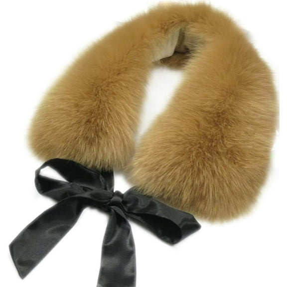 Ladies Stylish Faux Fur Collar Scarf with Satin Ribbon Fake Fur Cape Wrap Shawl Shrug