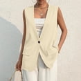 thumbnail image 1 of Ladies Summer Casual Sleeveless V-Neck Single Breasted Solid Blazer Vest Khaki L, 1 of 7