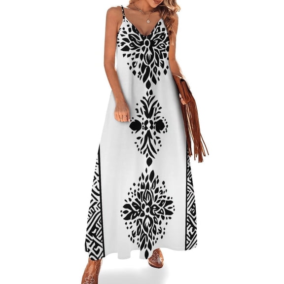 Ladies' Summer Dress Beach Sleeveless Bohemian Pattern T-shirt Vest Sun Skirt