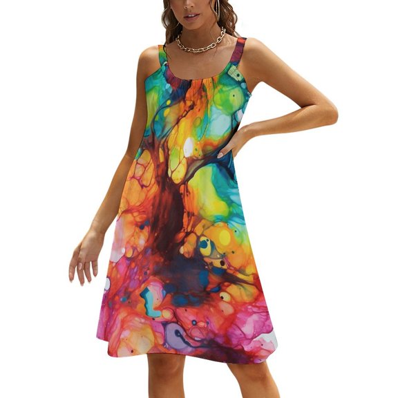 Ladies' Summer Dress Beach Sleeveless Color Vortex Tie Dyeing T-shirt Vest Sun Skirt